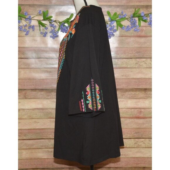 Caleooa Black Boho Embroidered Floral Pullover Blouse Top Plus Size 3X Tunic - Picture 6 of 11
